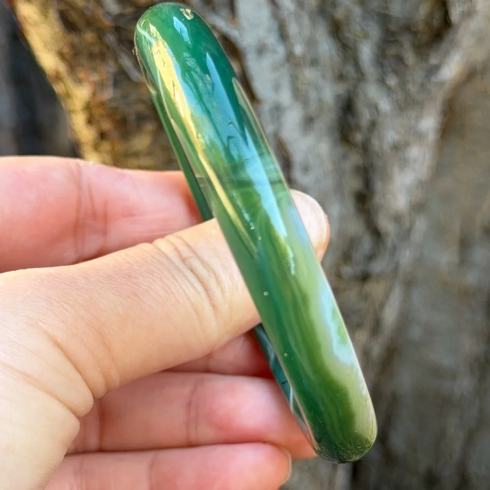 60.5mm inner diameter green‎ banded agate bangle 0999